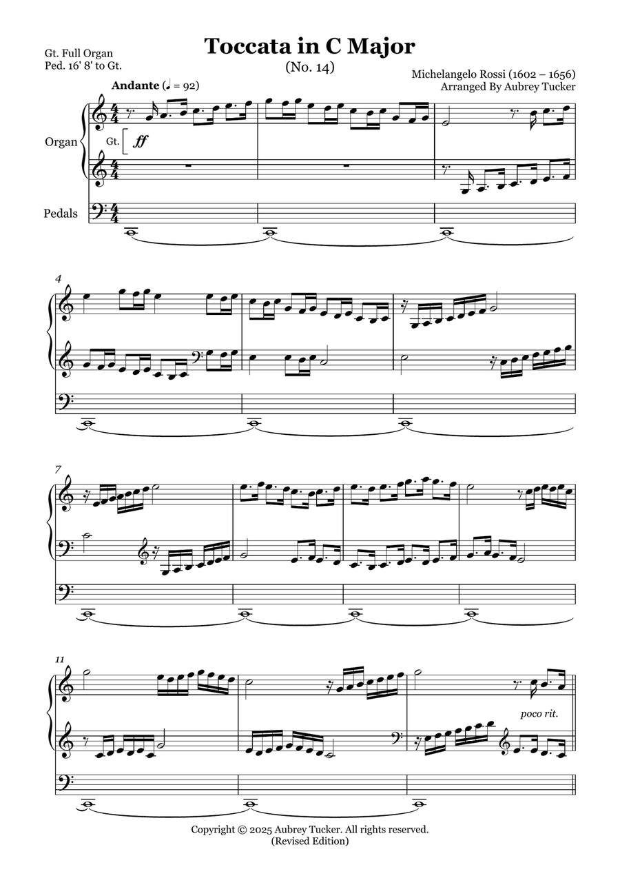 Organ: Toccata in C Major (No. 14) - Michelangelo Rossi Organ Solo scores gallery preview page 2