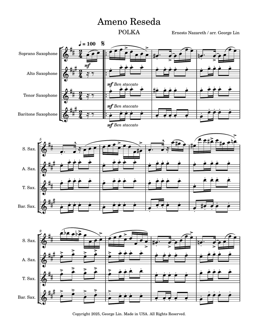 Ameno Reseda Polka Ameno Reseda Polka Saxophone Quartet scores gallery preview page 1