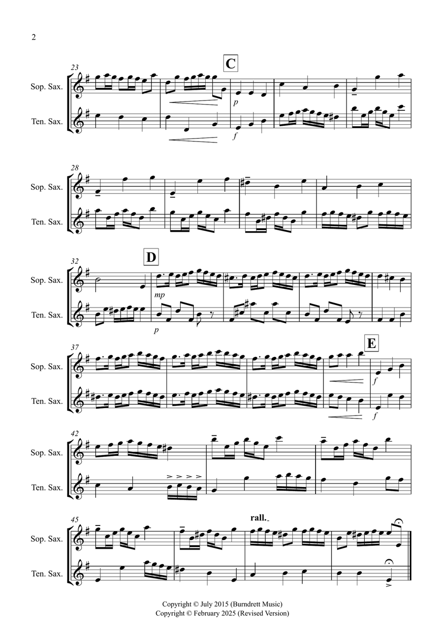 Rondeau (from Abdelazer) for Soprano and Tenor Saxophone Duet Woodwind Duet scores gallery preview page 2