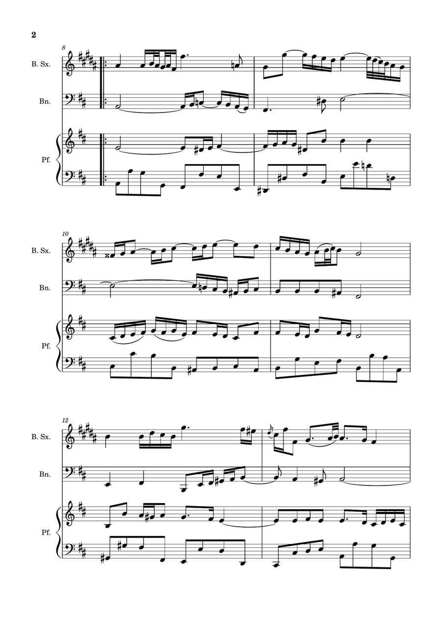 Air on the G String. For B. Sax, Bassoon and Piano. Score and Parts. Small Ensemble scores gallery preview page 2