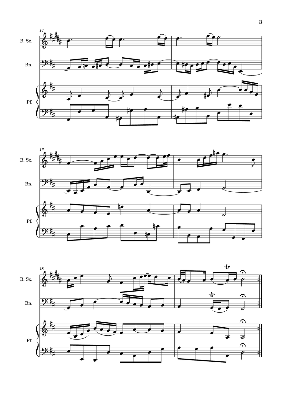 Air on the G String. For B. Sax, Bassoon and Piano. Score and Parts. Small Ensemble scores gallery preview page 3