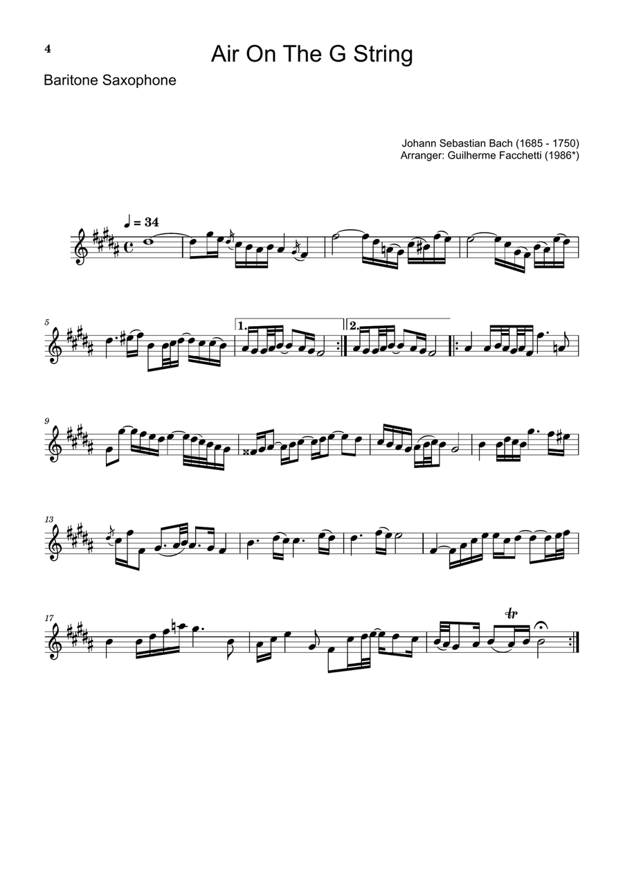 Air on the G String. For B. Sax, Bassoon and Piano. Score and Parts. Small Ensemble scores gallery preview page 4