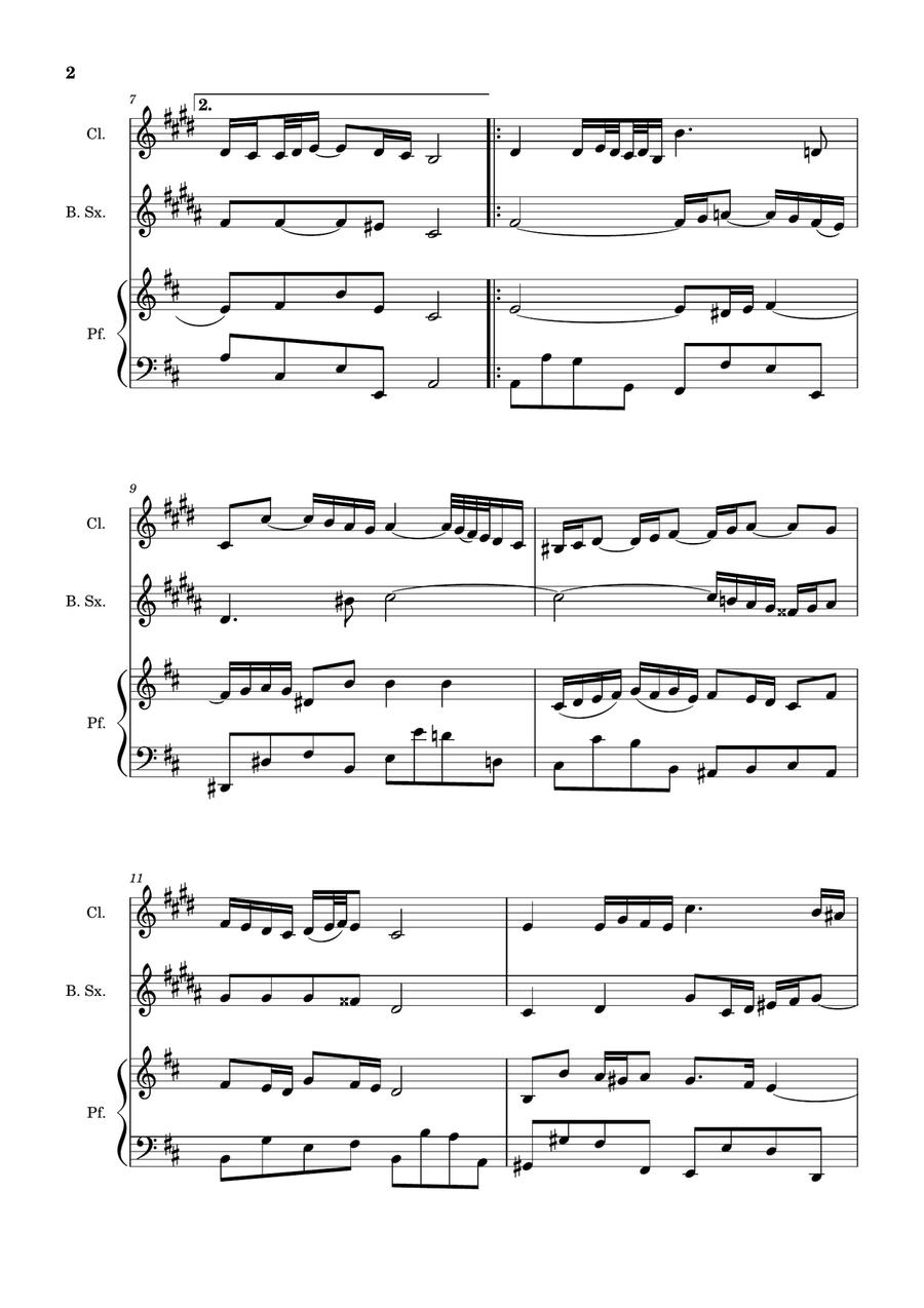 Air on the G String. For Clarinet, B. Sax and Piano. Score and Parts. Small Ensemble scores gallery preview page 2