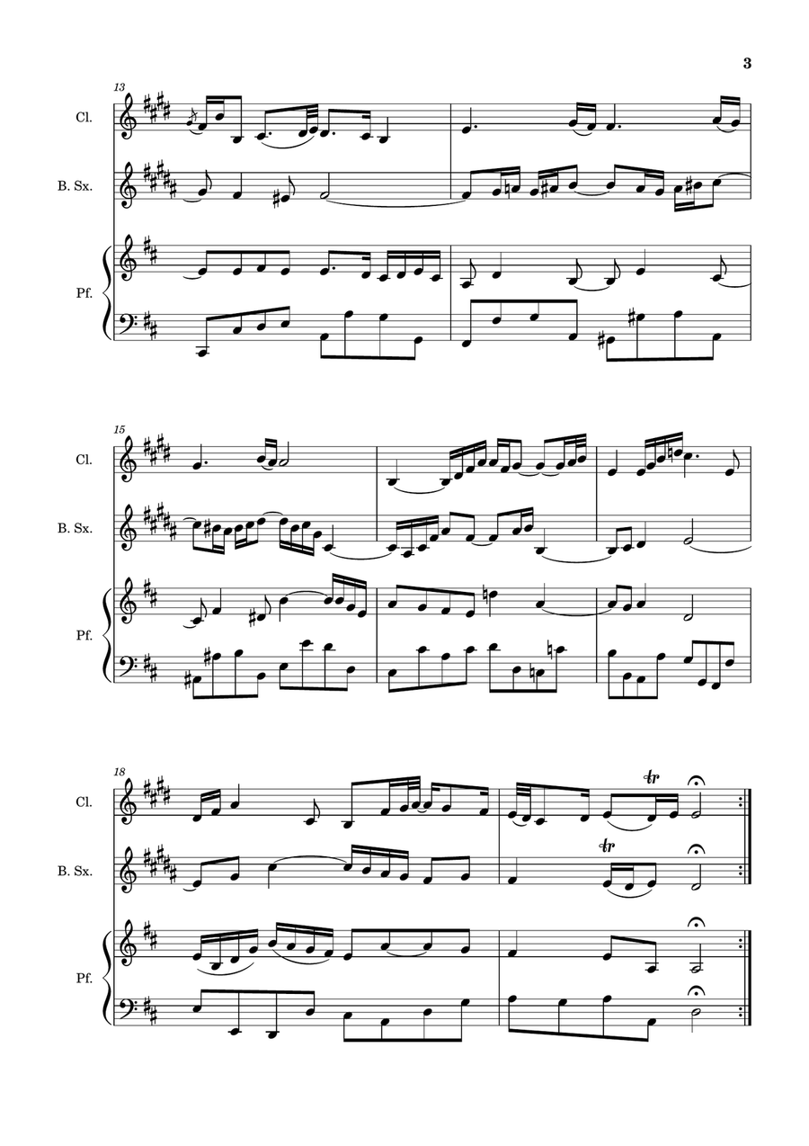Air on the G String. For Clarinet, B. Sax and Piano. Score and Parts. Small Ensemble scores gallery preview page 3