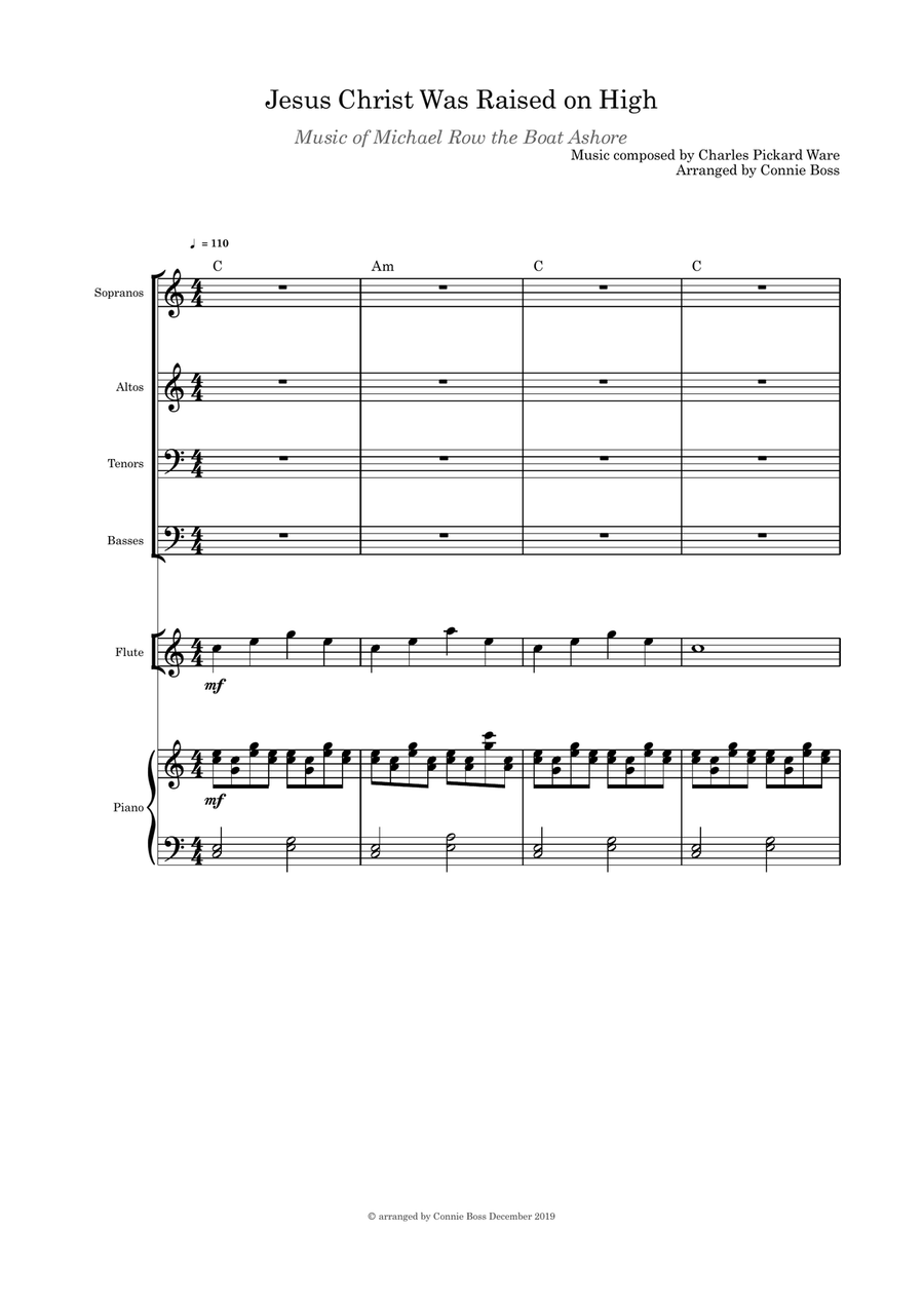 Jesus Christ Was Raised on High (Easter) SATB flute and piano 4-Part scores gallery preview page 1