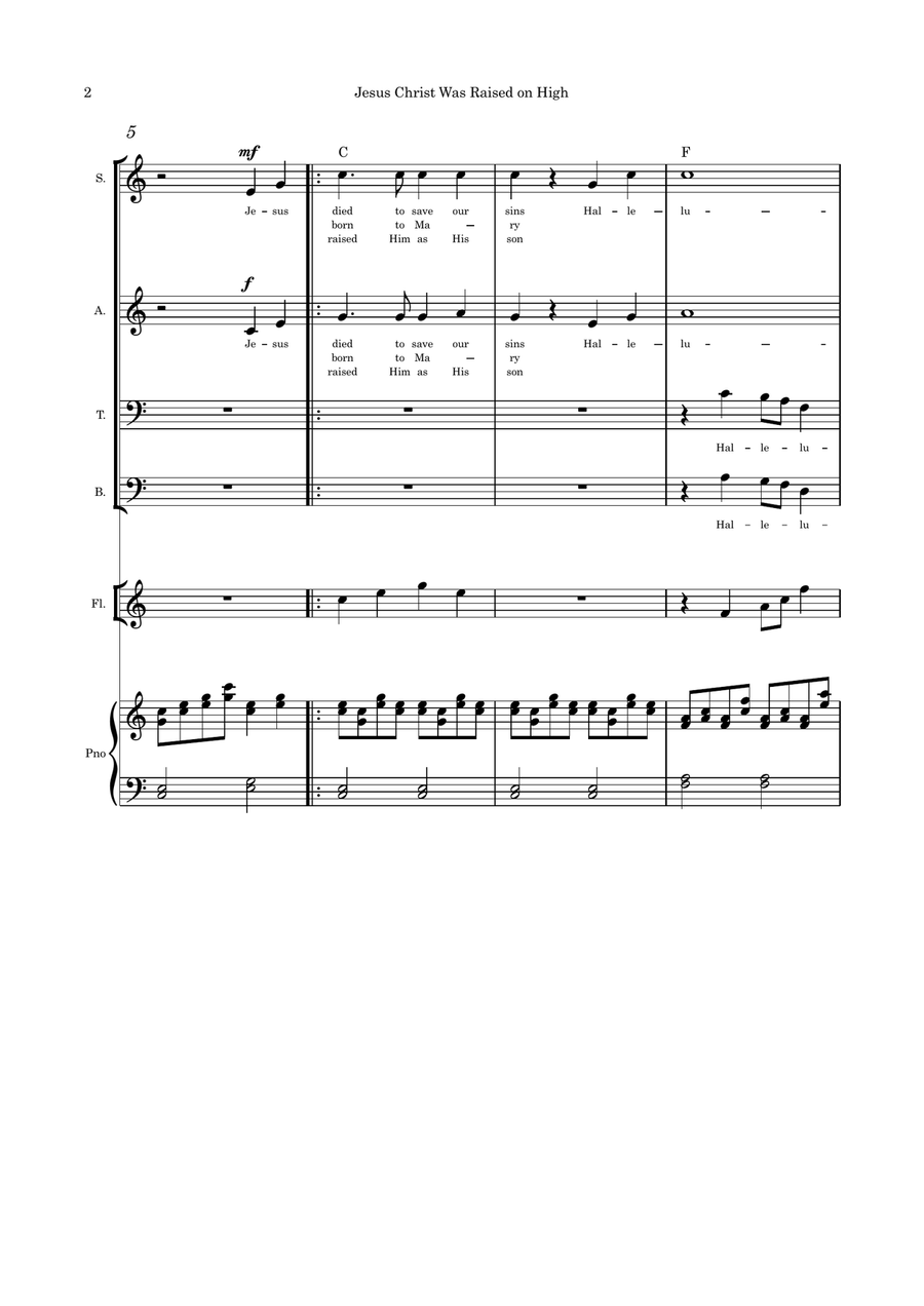 Jesus Christ Was Raised on High (Easter) SATB flute and piano 4-Part scores gallery preview page 2