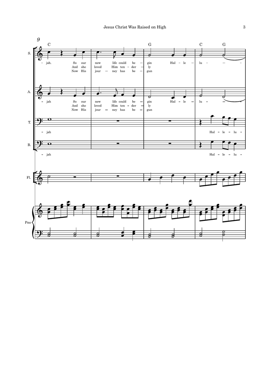 Jesus Christ Was Raised on High (Easter) SATB flute and piano 4-Part scores gallery preview page 3