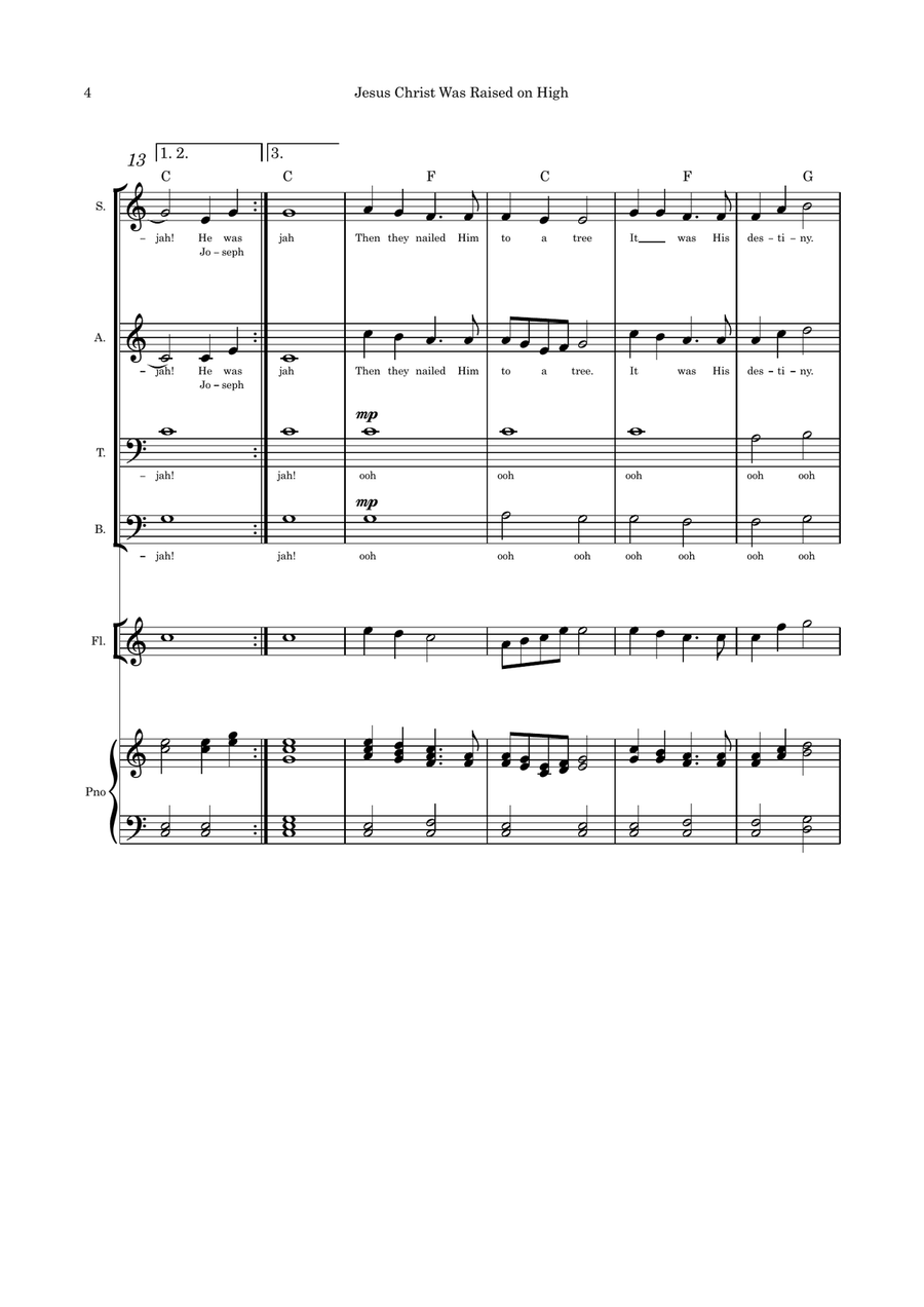 Jesus Christ Was Raised on High (Easter) SATB flute and piano 4-Part scores gallery preview page 4