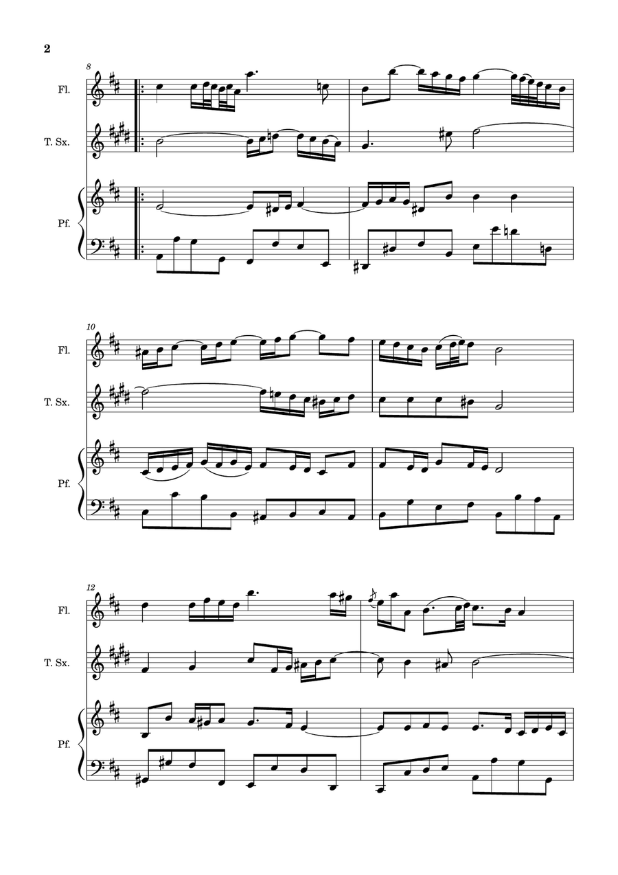 Air on the G String. For Flute, T. Sax and Piano. Score and Parts. Small Ensemble scores gallery preview page 2