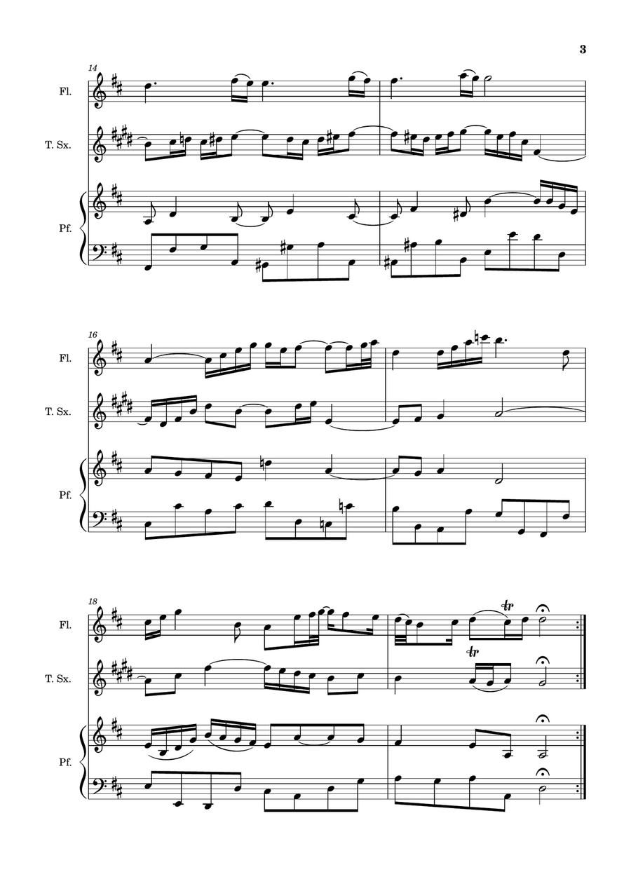 Air on the G String. For Flute, T. Sax and Piano. Score and Parts. Small Ensemble scores gallery preview page 3