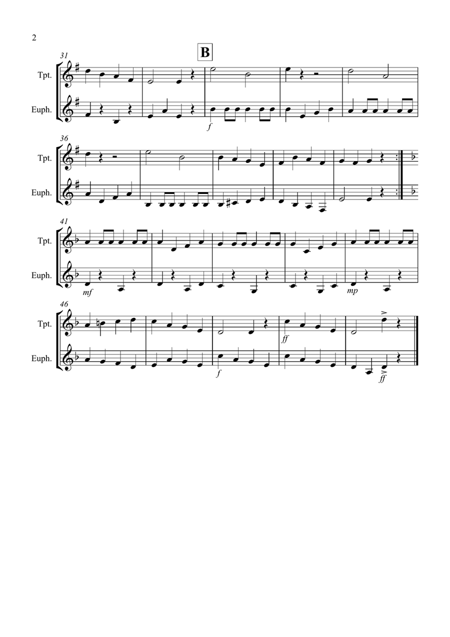 Drunken Sailor for Trumpet and Euphonium Duet Brass Duet scores gallery preview page 2