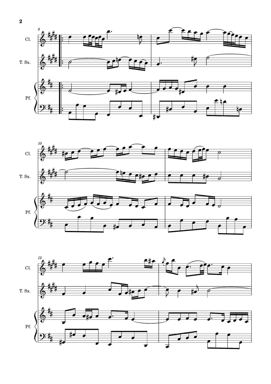 Air on the G String. For Clarinet, T. Sax and Piano. Score and Parts. Small Ensemble scores gallery preview page 2