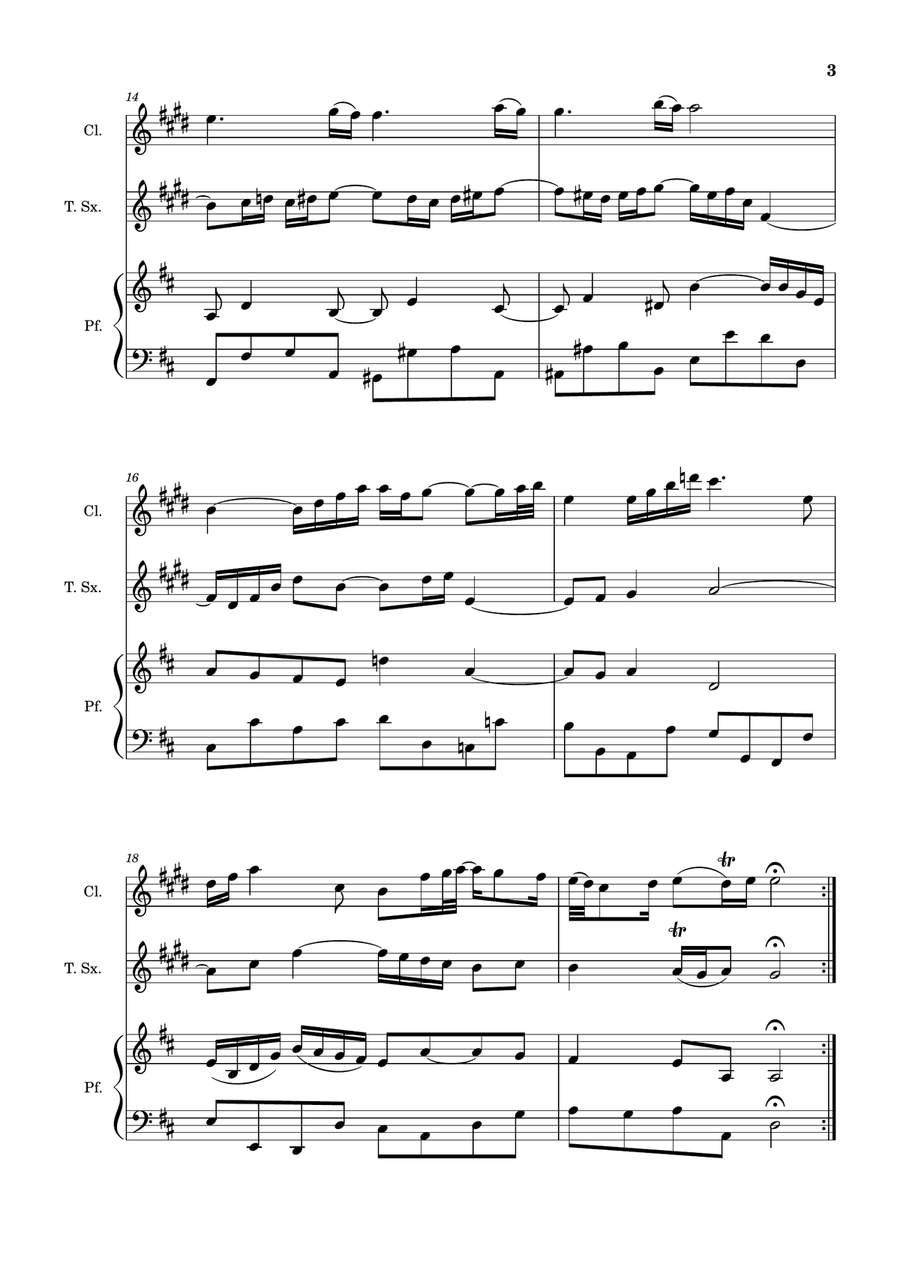 Air on the G String. For Clarinet, T. Sax and Piano. Score and Parts. Small Ensemble scores gallery preview page 3