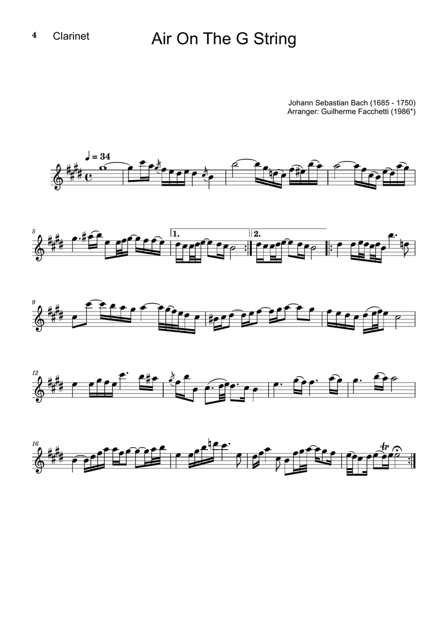 Air on the G String. For Clarinet, T. Sax and Piano. Score and Parts. Small Ensemble scores gallery preview page 4