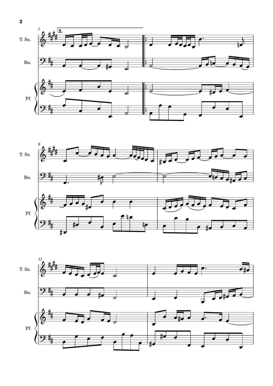 Air on the G String. For T. Sax, Bassoon and Piano. Score and Parts. Small Ensemble scores gallery preview page 2
