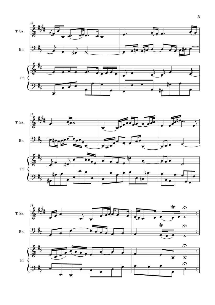 Air on the G String. For T. Sax, Bassoon and Piano. Score and Parts. Small Ensemble scores gallery preview page 3