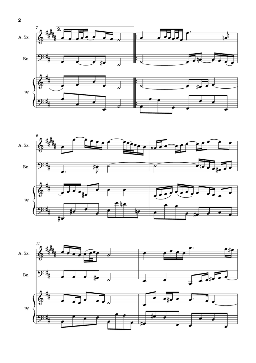 Air on the G String. For A. Sax, Bassoon and Piano. Score and Parts. Small Ensemble scores gallery preview page 2