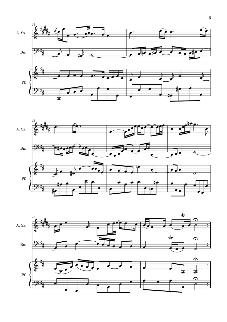 Air on the G String. For A. Sax, Bassoon and Piano. Score and Parts. Small Ensemble scores gallery preview page 3
