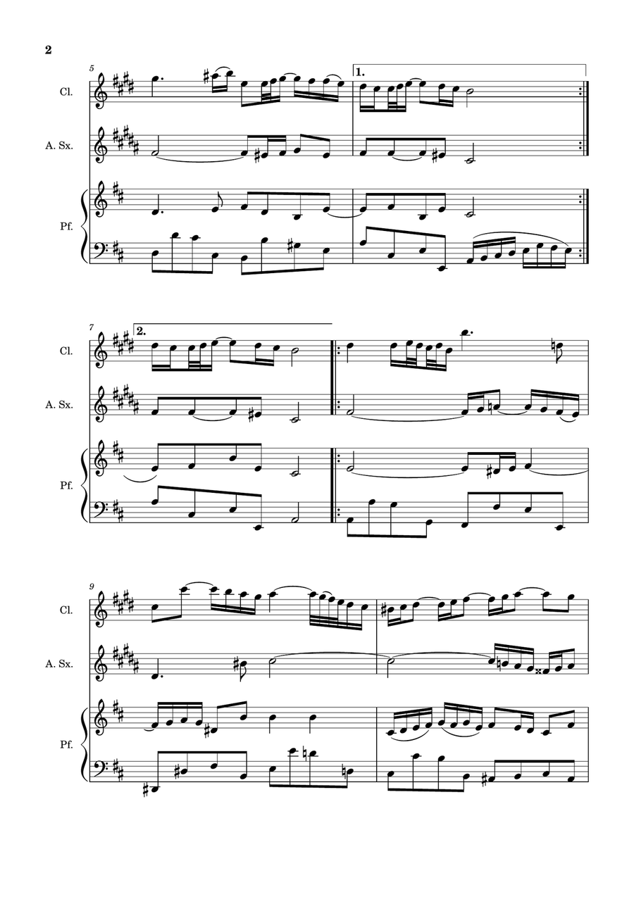 Air on the G String. For Clarinet, A. Sax and Piano. Score and Parts. Small Ensemble scores gallery preview page 2
