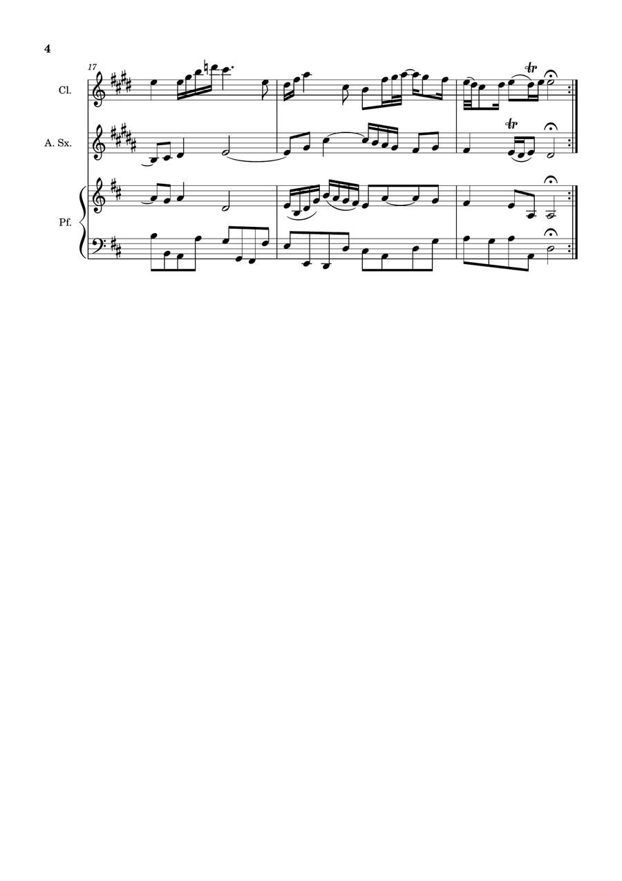 Air on the G String. For Clarinet, A. Sax and Piano. Score and Parts. Small Ensemble scores gallery preview page 4