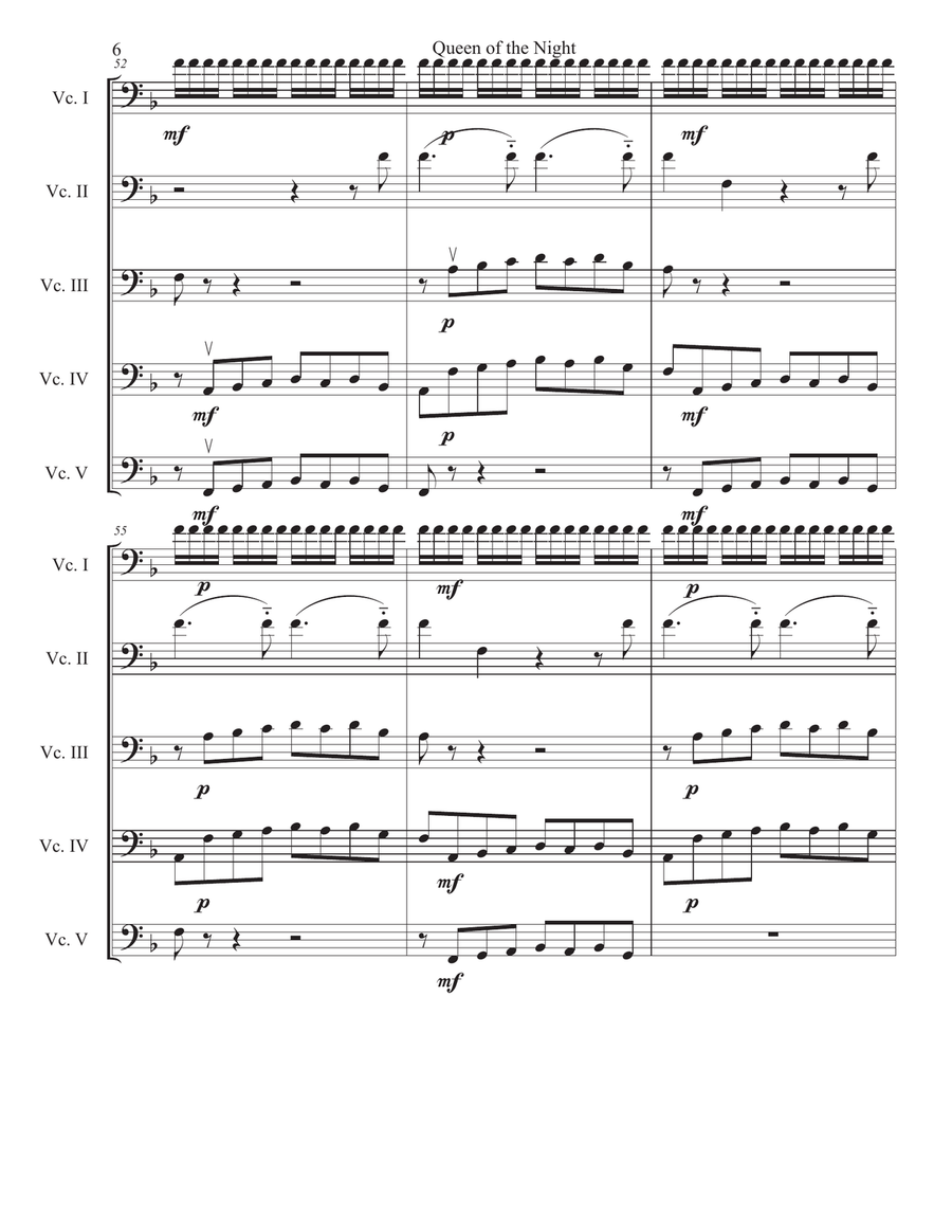 Mozart Queen of the Night Aria for 5 celli (or cello choir/cello ensemble) Small Ensemble scores gallery preview page 6