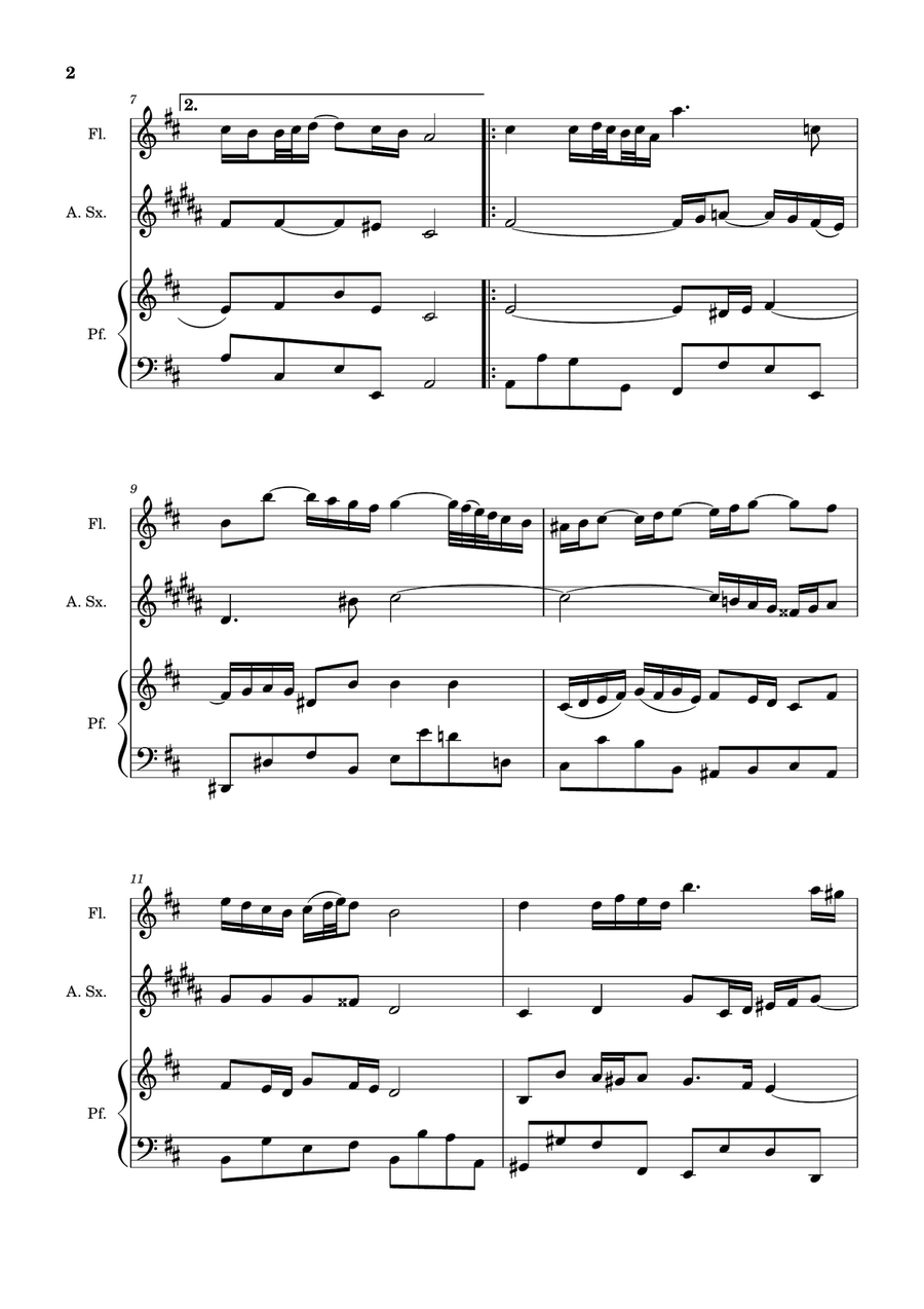 Air on the G String. For Flute, A. Sax and Piano. Score and Parts. Small Ensemble scores gallery preview page 2