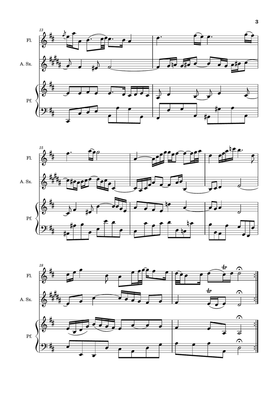 Air on the G String. For Flute, A. Sax and Piano. Score and Parts. Small Ensemble scores gallery preview page 3