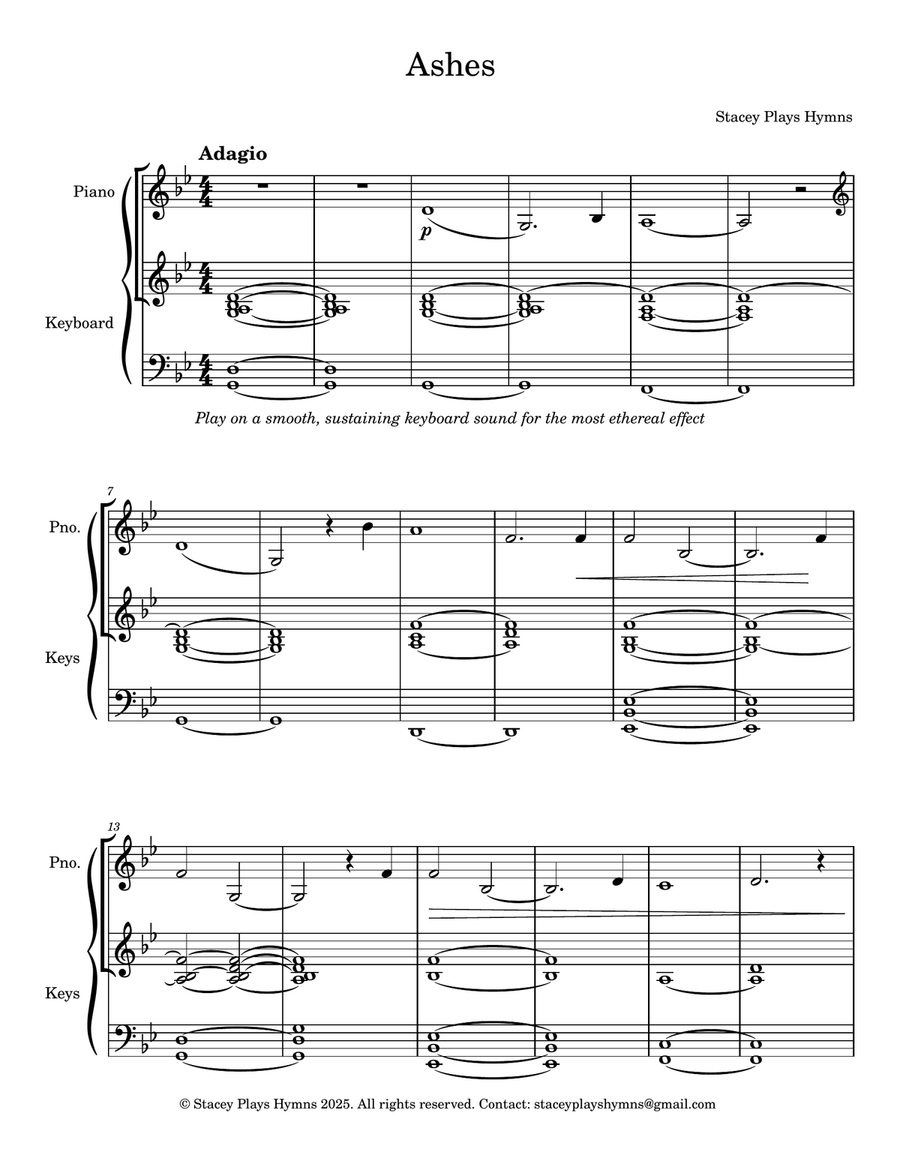 Ashes - Piano Keyboard Duet for Lent and Funerals Piano Duet scores gallery preview page 2
