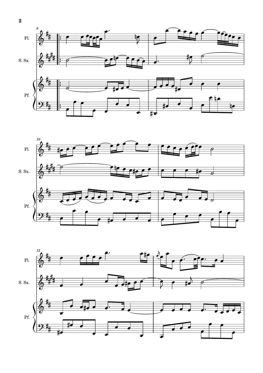 Air on the G String. For Flute, S. Sax and Piano. Score and Parts. Small Ensemble scores gallery preview page 2