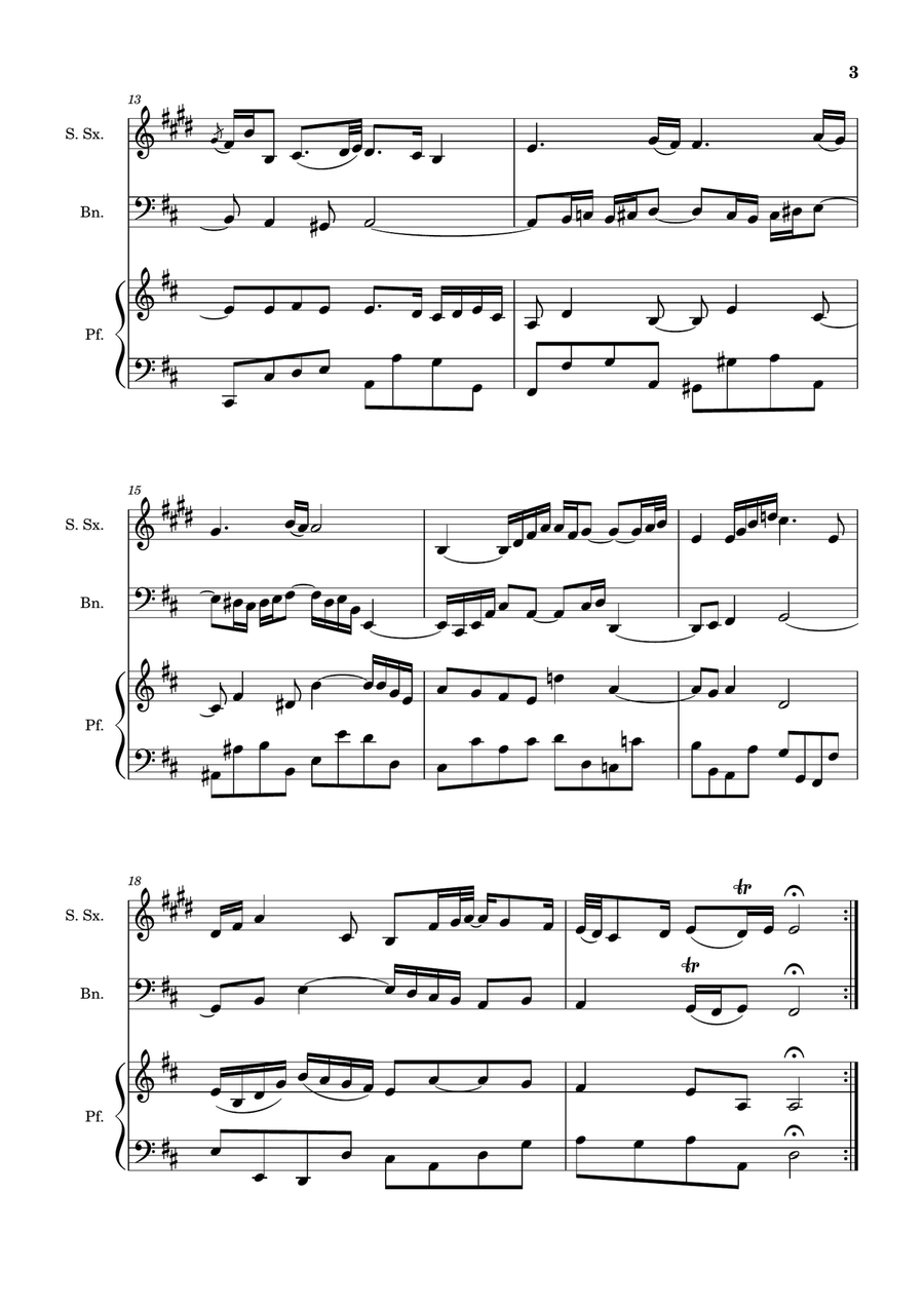Air on the G String. For S. Sax, Bassoon and Piano. Score and Parts. Small Ensemble scores gallery preview page 3