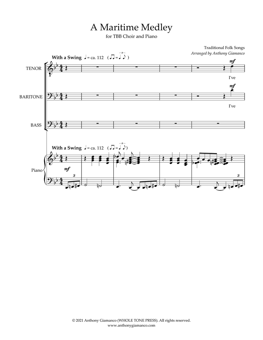 A MARITIME MEDLEY (TBB, piano) 3-Part scores gallery preview page 2