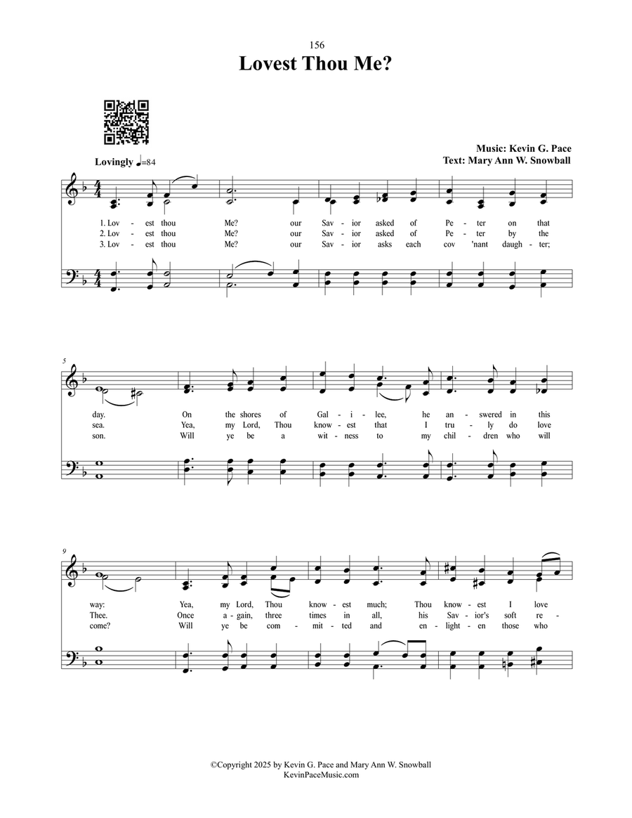 Lovest Thou Me? a sacred hymn with text by Mary Ann Snowball 4-Part scores gallery preview page 2