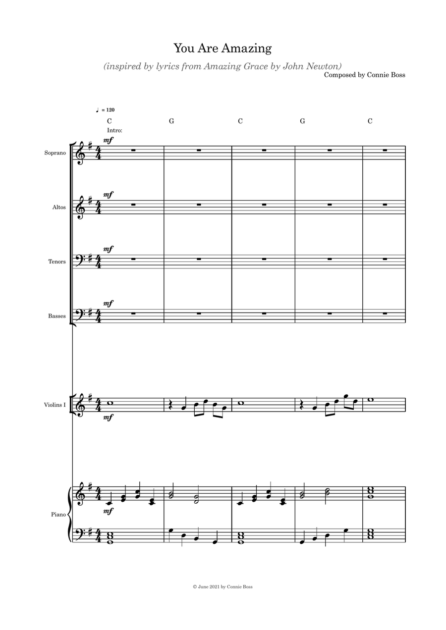 You Are Amazing SATB optional instruments and piano with parts 4-Part scores gallery preview page 1