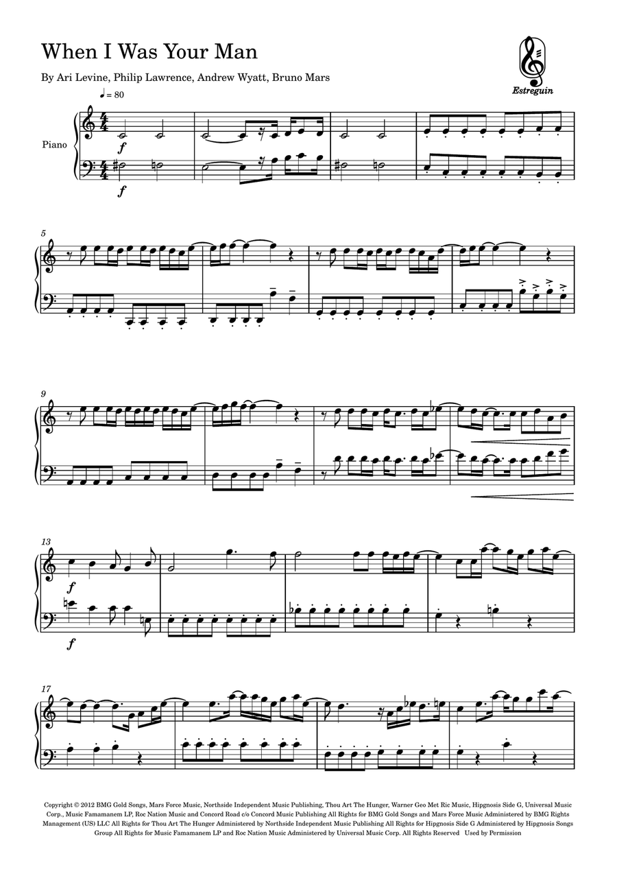 When I Was Your Man When I Was Your Man Easy Piano scores gallery preview page 1