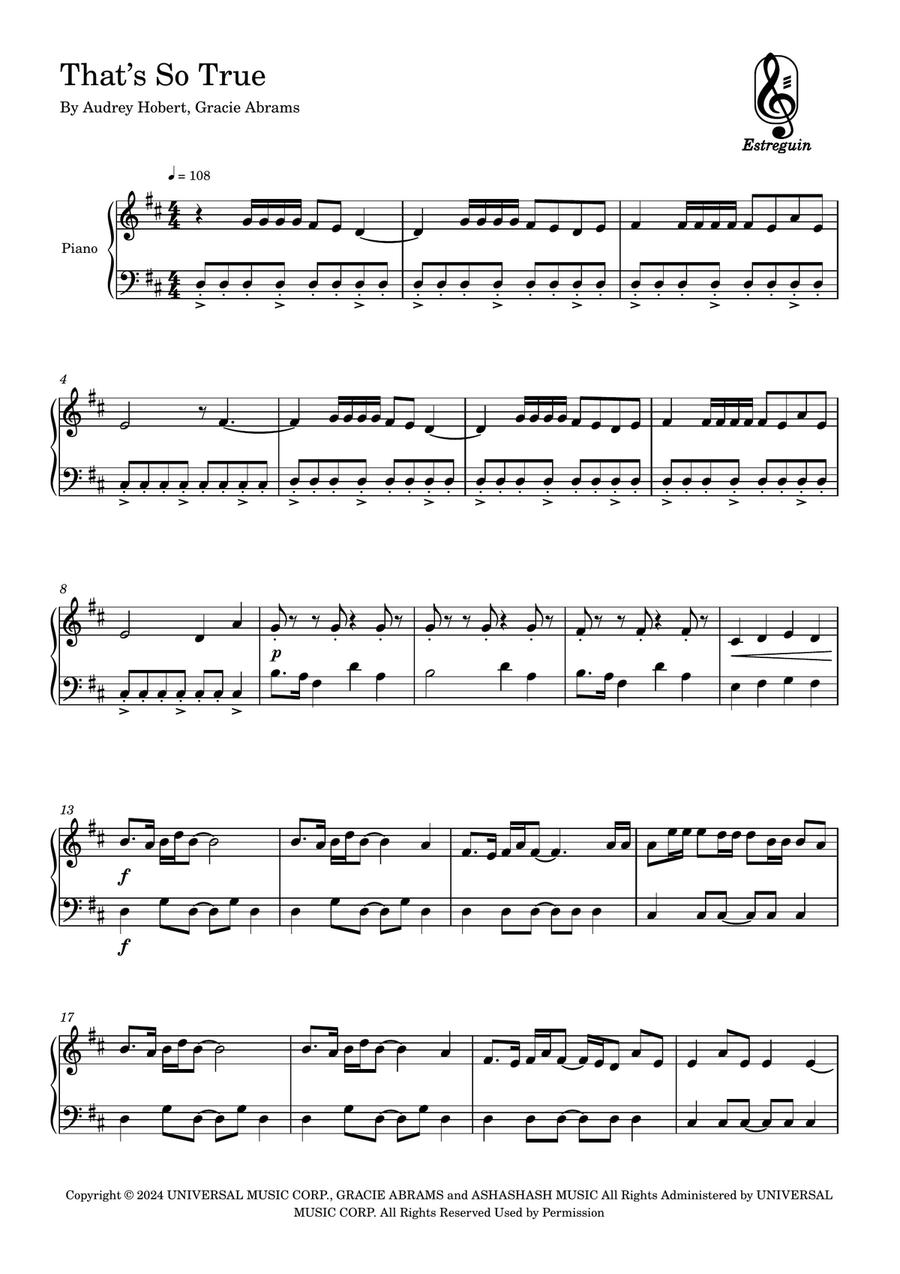 That's So True Easy Piano scores gallery preview page 1