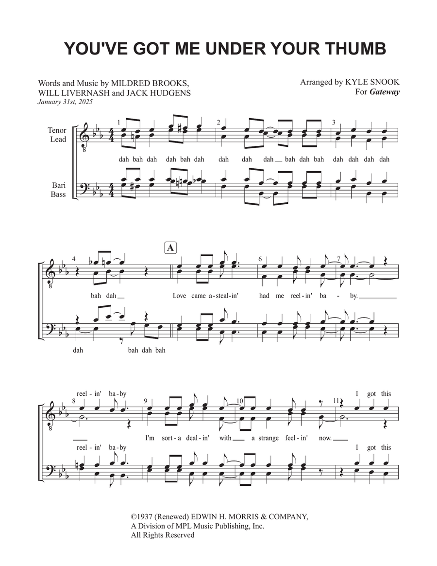 You've Got Me Under Your Thumb TTBB scores gallery preview page 1