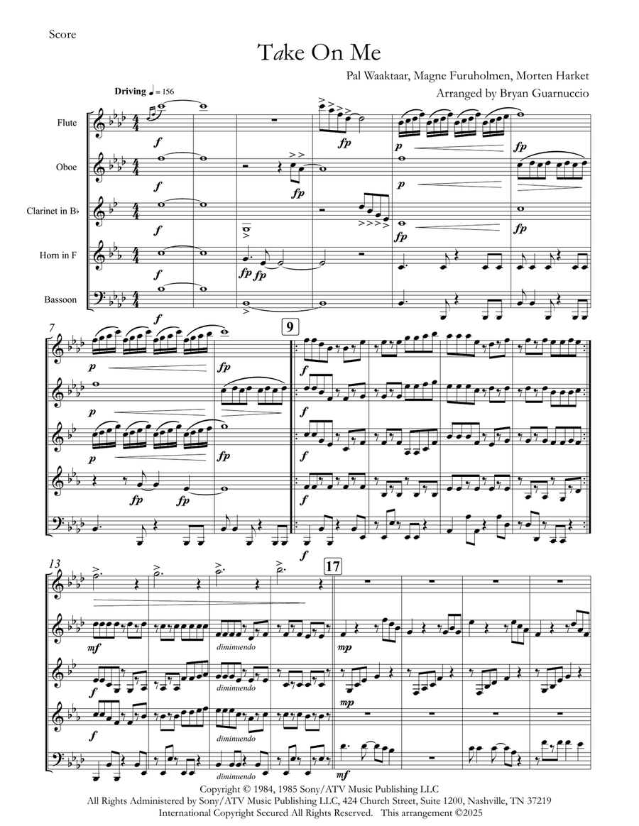 Take On Me Woodwind Quintet scores gallery preview page 2