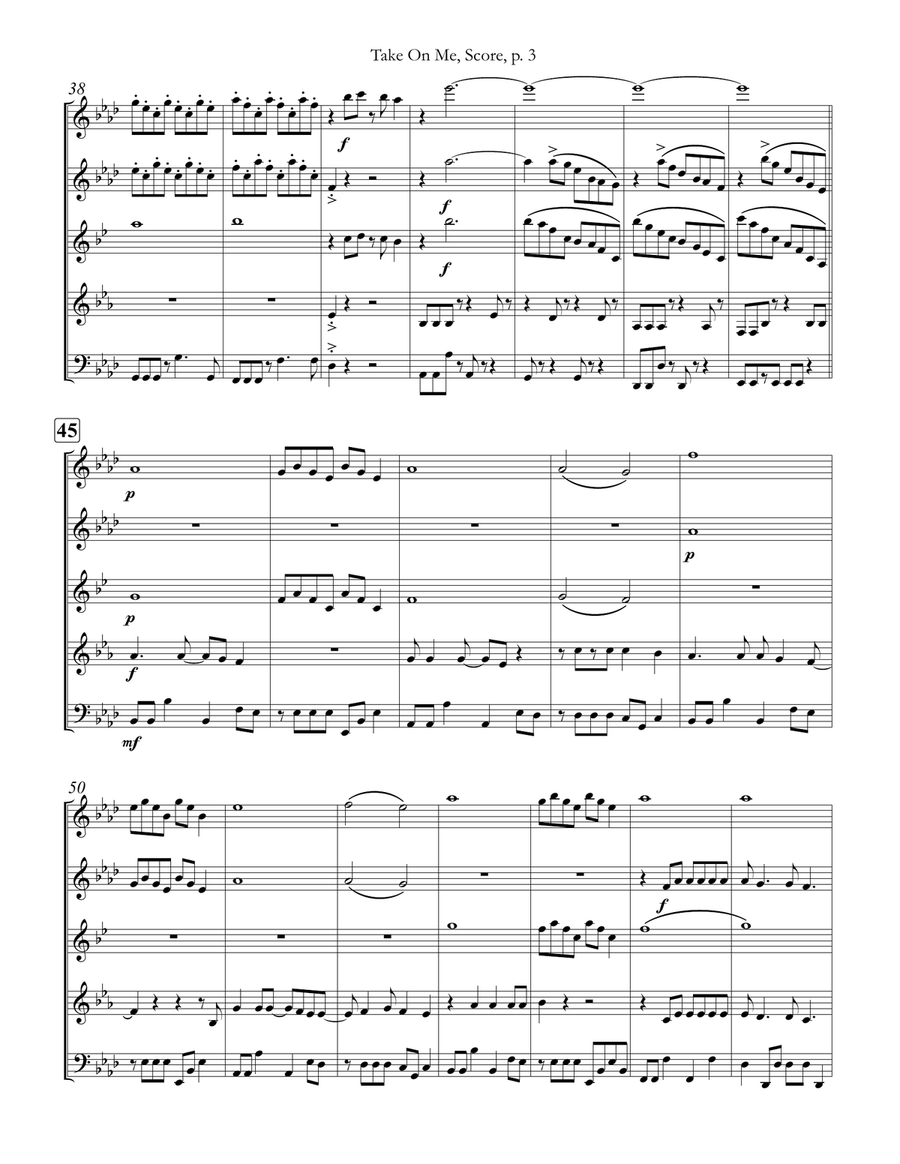 Take On Me Woodwind Quintet scores gallery preview page 4