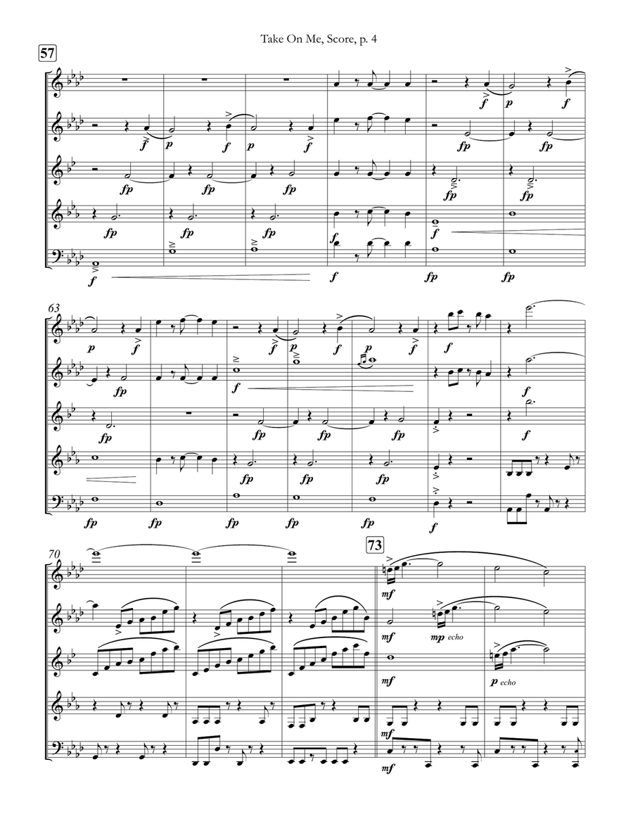 Take On Me Woodwind Quintet scores gallery preview page 5