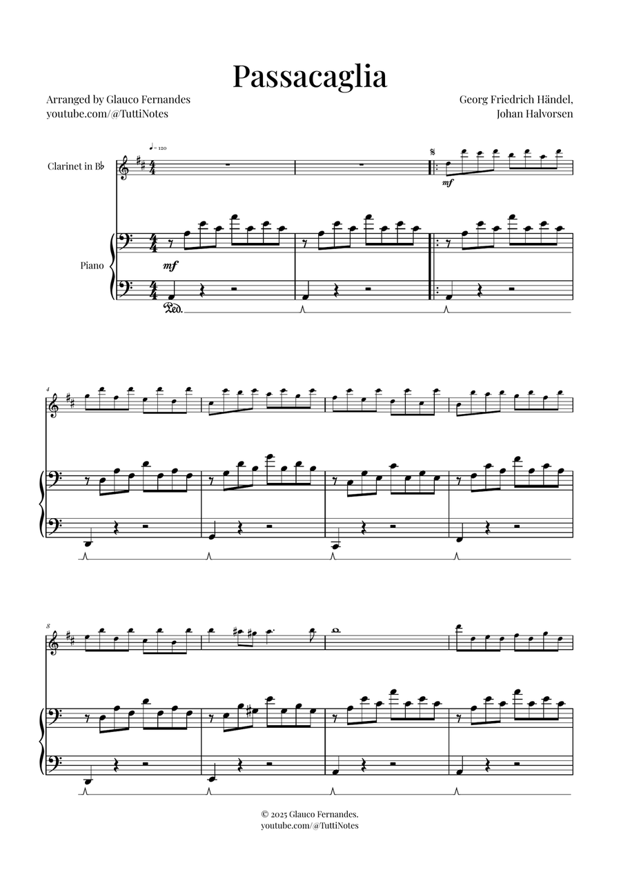 Passacaglia by Handel/Halvorsen B-Flat Clarinet scores gallery preview page 1