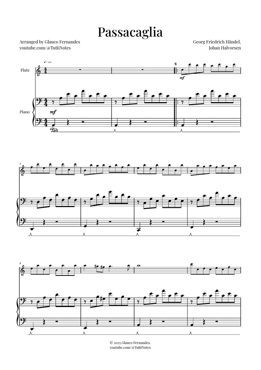 Passacaglia by Handel/Halvorsen Flute Solo scores gallery preview page 1