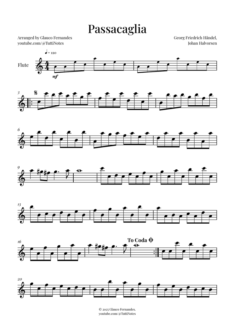 Passacaglia by Handel/Halvorsen Flute Solo scores gallery preview page 1