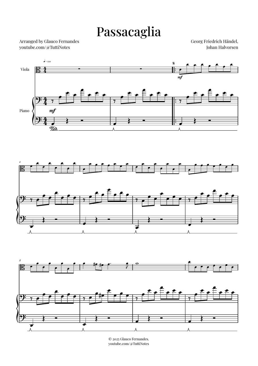 Passacaglia by Handel/Halvorsen Viola scores gallery preview page 1