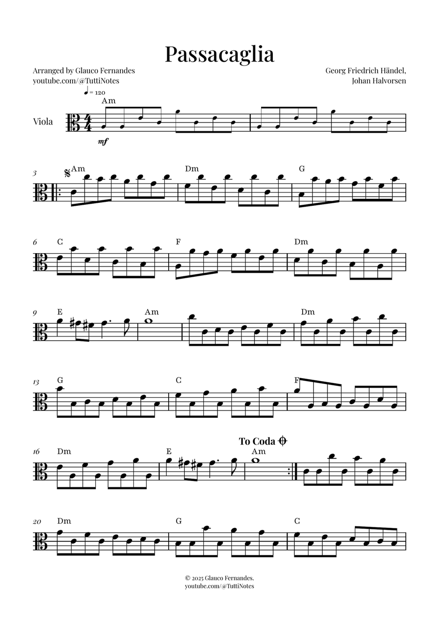 Passacaglia by Handel/Halvorsen Viola Solo scores gallery preview page 1