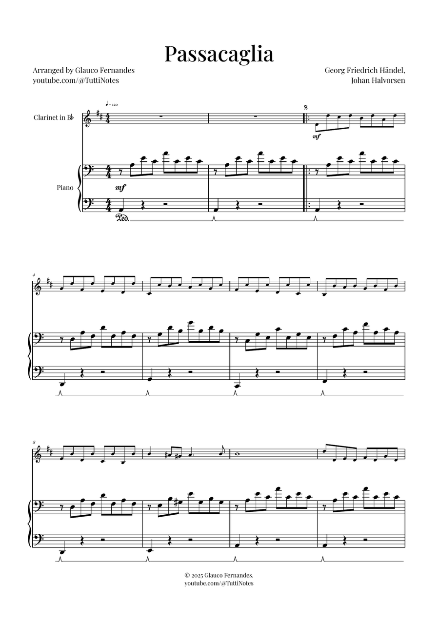 Passacaglia by Handel/Halvorsen B-Flat Clarinet scores gallery preview page 1