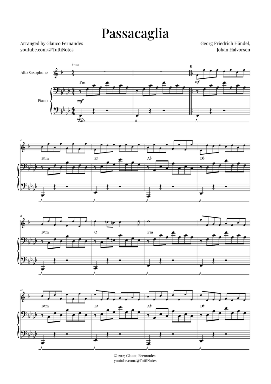 Passacaglia by Handel/Halvorsen Alto Saxophone scores gallery preview page 1