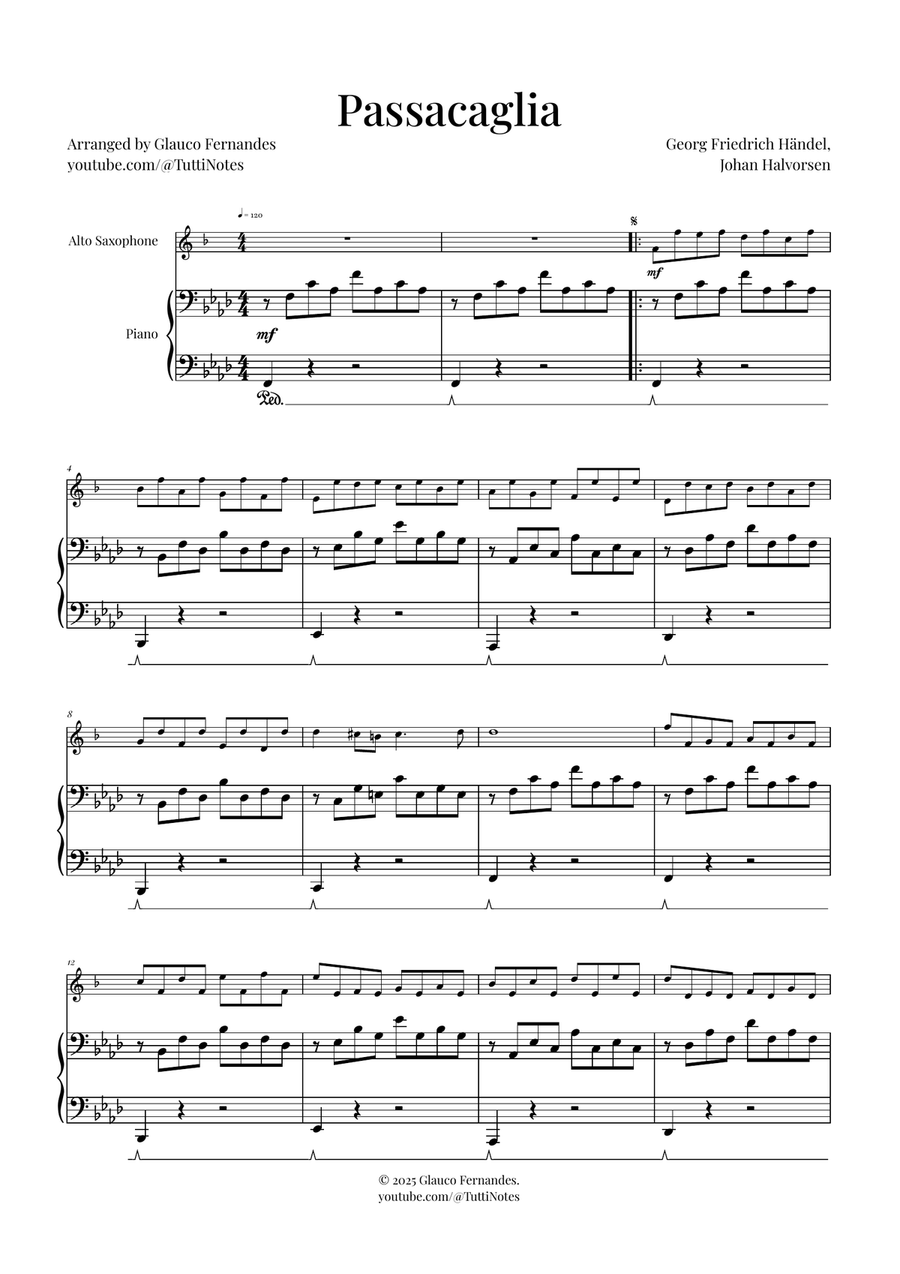 Passacaglia by Handel/Halvorsen Alto Saxophone scores gallery preview page 1