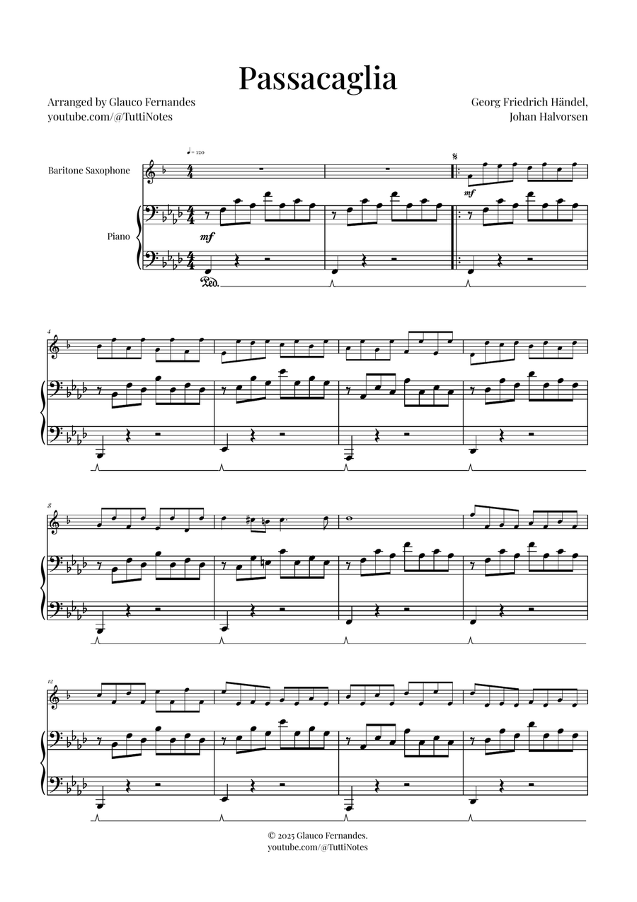 Passacaglia by Handel/Halvorsen Baritone Saxophone scores gallery preview page 1