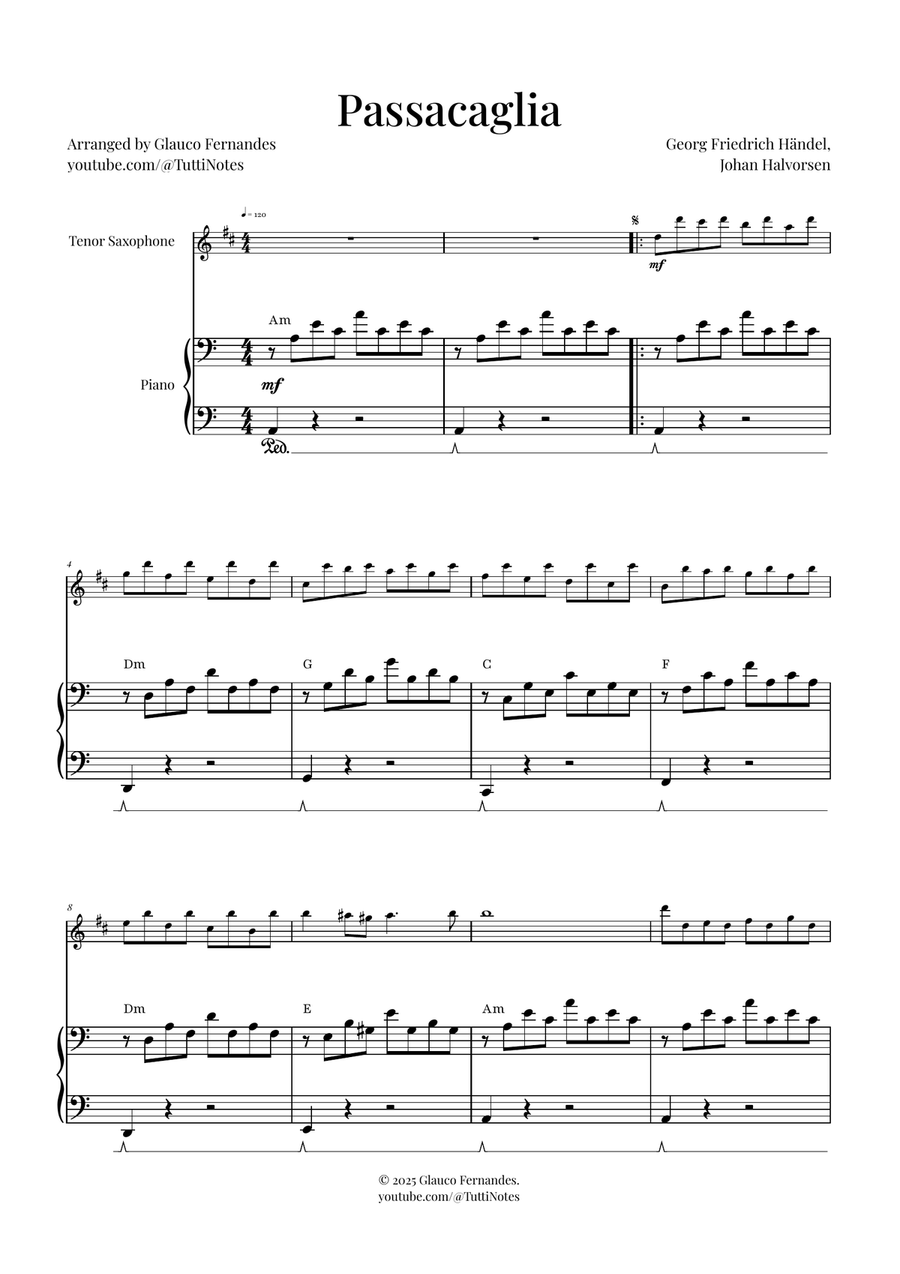 Passacaglia by Handel/Halvorsen Tenor Saxophone scores gallery preview page 1