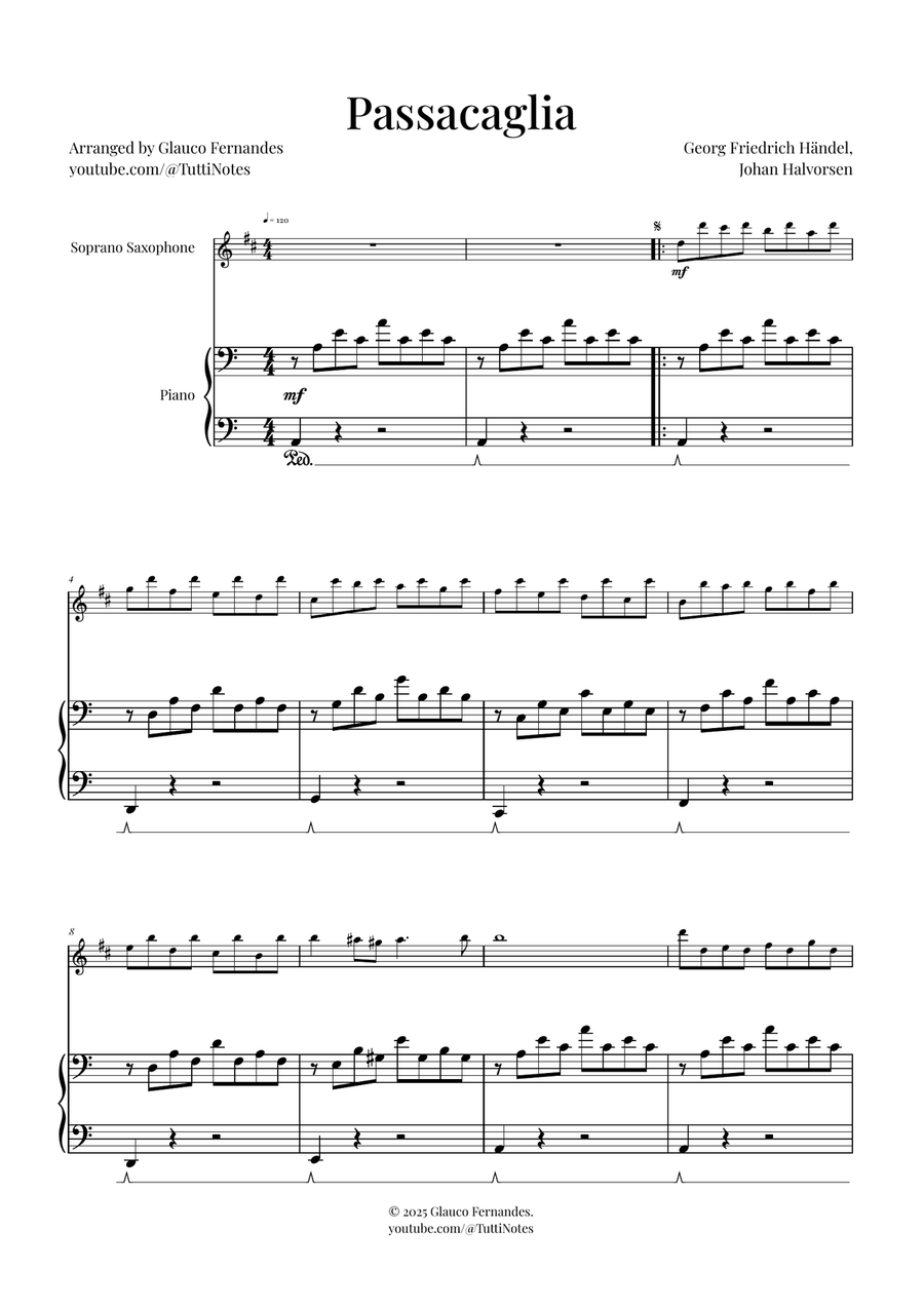 Passacaglia by Handel/Halvorsen Soprano Saxophone scores gallery preview page 1